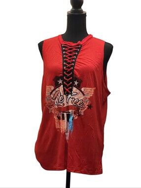 No Boundaries Red Lace-Up Be Free Graphic Tank Top